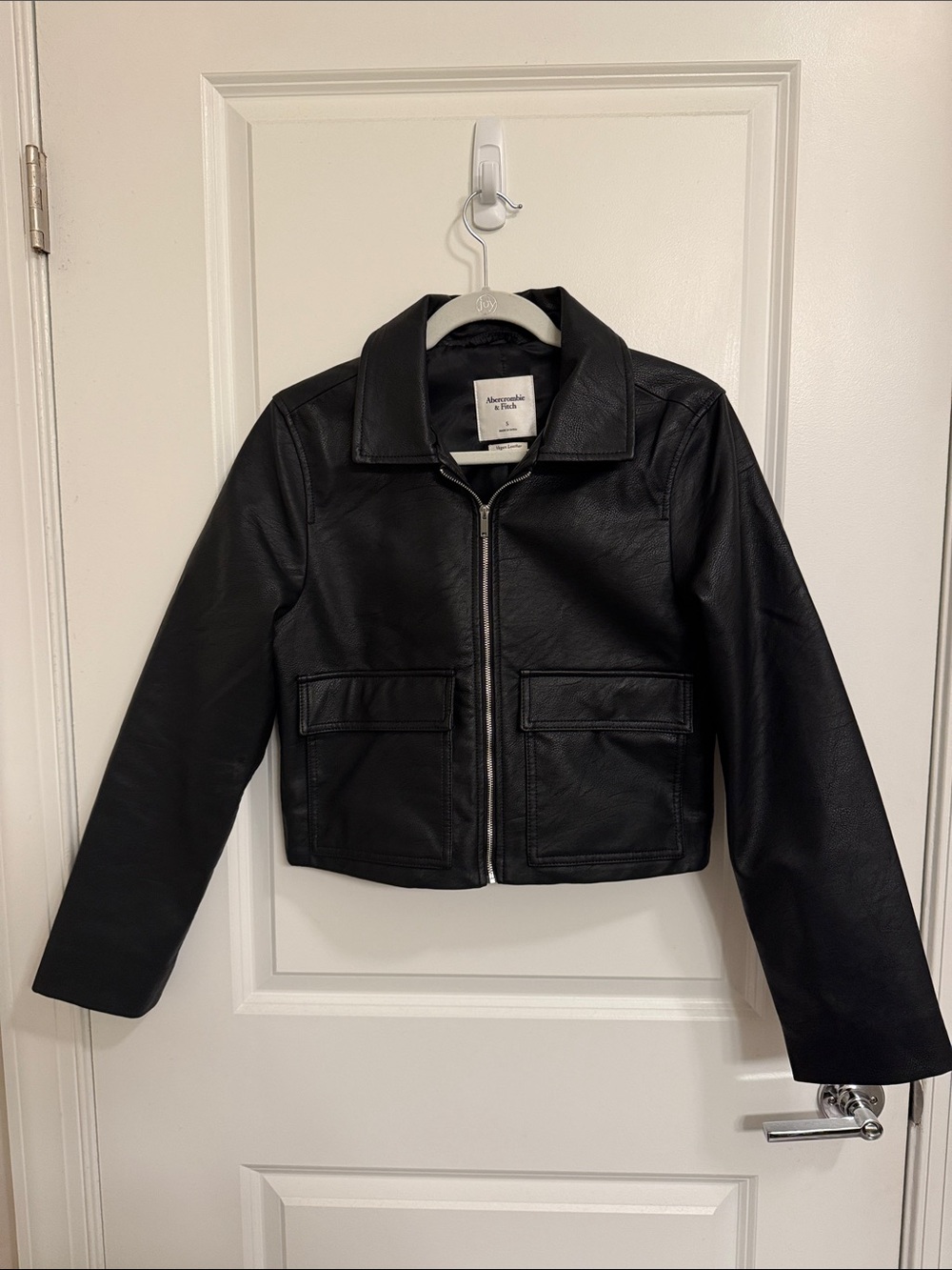 Abercrombie & Fitch Black Vegan Leather Cropped Jacket